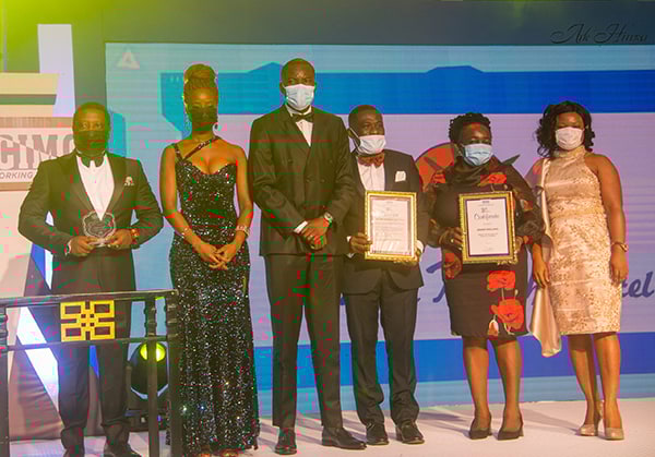 The Hollard group on stage with their CIMG award for Product of the Year for Araba Hollard (Hollard ChatInsure)