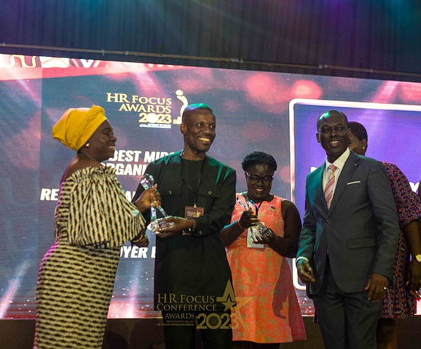 Hollard Ghana team accepting their award for the Best Organisation in Compensation and Benefits at the HR Focus Conference and Awards 2023