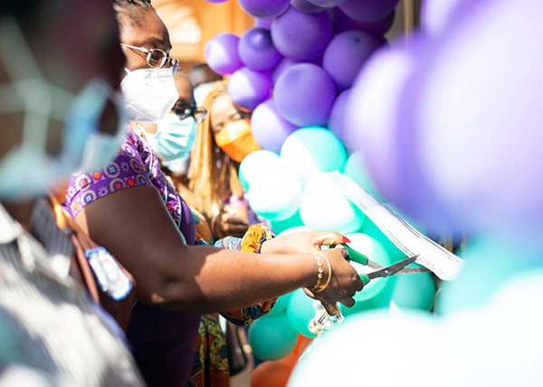 Hollard Ghana's Hollardites cutting the ribbon at the ICT Centre at Nima Cluster of Schools