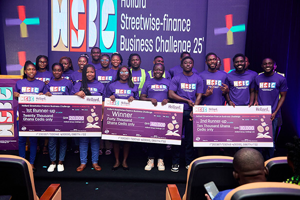 The first three winners of the Streetwise Finance Business Challenge on stage